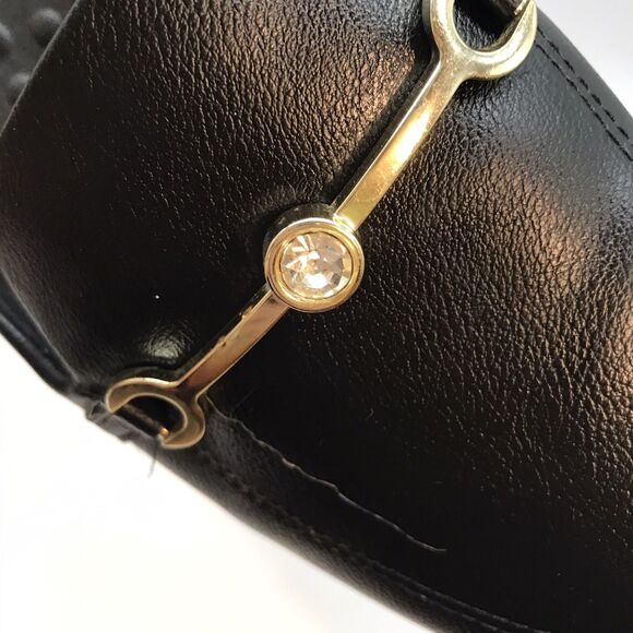 Malu Nettar Bejeweled Horse Bit Mule Womens 8 Black Leather Slip On Comfort Clog - Picture 11 of 11